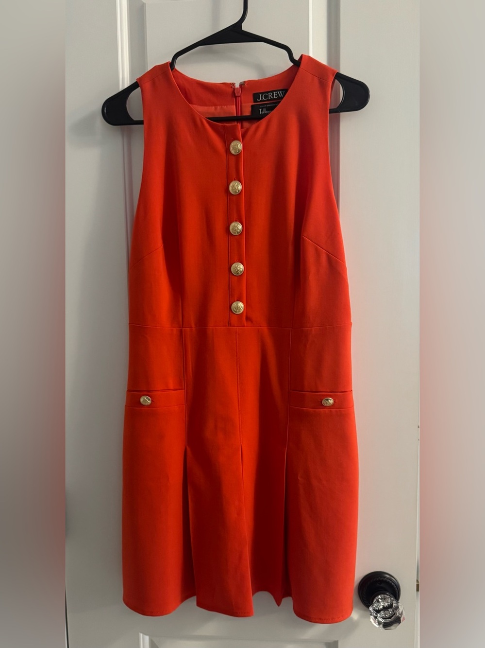 J. Crew Sleeveless Button-Front Orange Shift Dress with Gold Buttons
